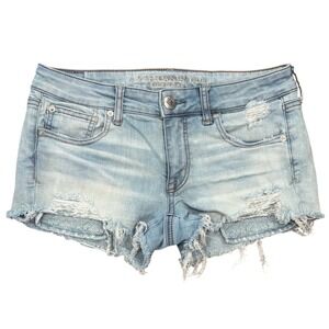 American Eagle‎ Distressed Jean Shorts Lace Detail Super Stretch X Womans Size 4
